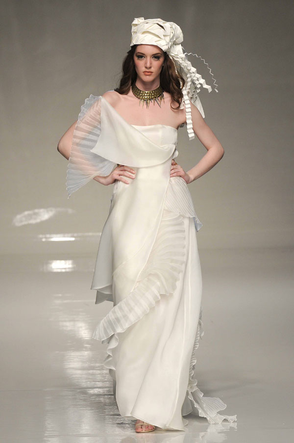 Futuristic wedding dress with geometric pattern