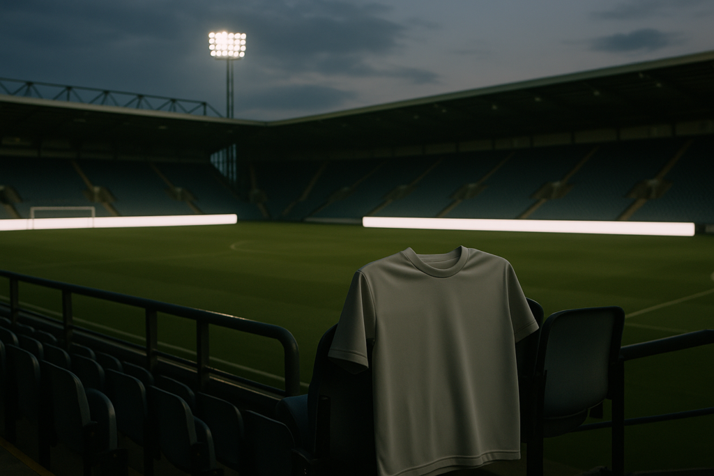 Empty football stadium with blank advertising hoardings, illustrating betting advertising bans