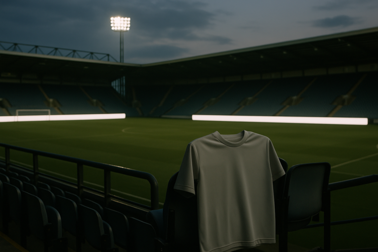 Empty football stadium with blank advertising hoardings, illustrating betting advertising bans
