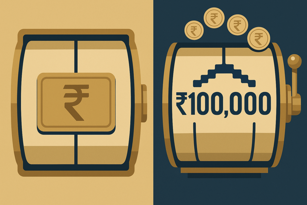 Illustration comparing a fixed jackpot prize with a growing networked progressive jackpot pool