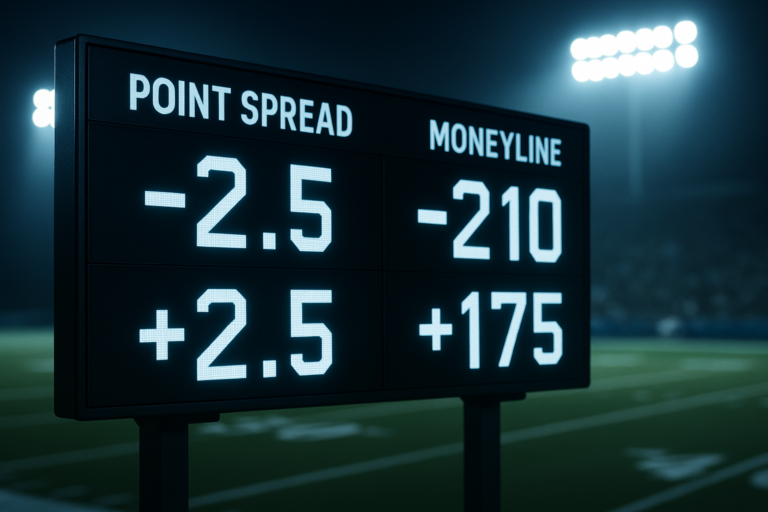 Digital betting odds board showing an NFL point spread changing after injury news