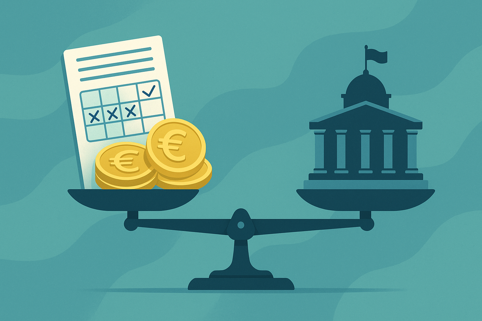 Illustration of a balance scale weighing betting stakes against government tax revenue in Ireland