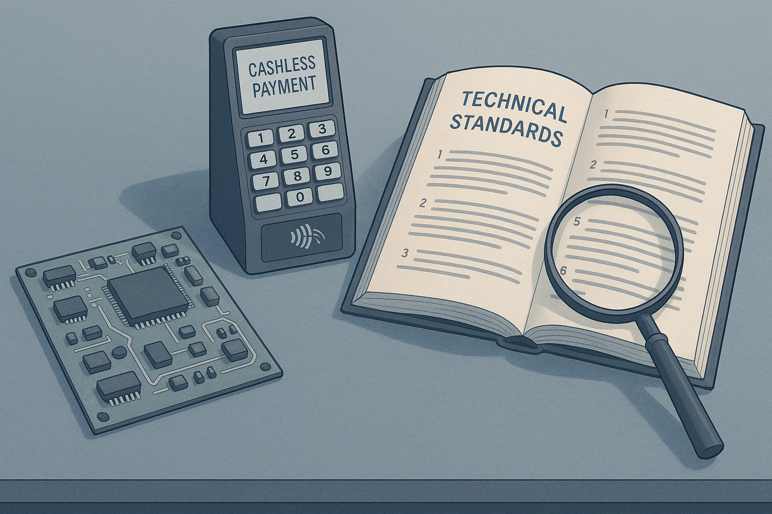 Rulebook, slot machine circuit board and payment kiosk representing Nevada gaming technical standards